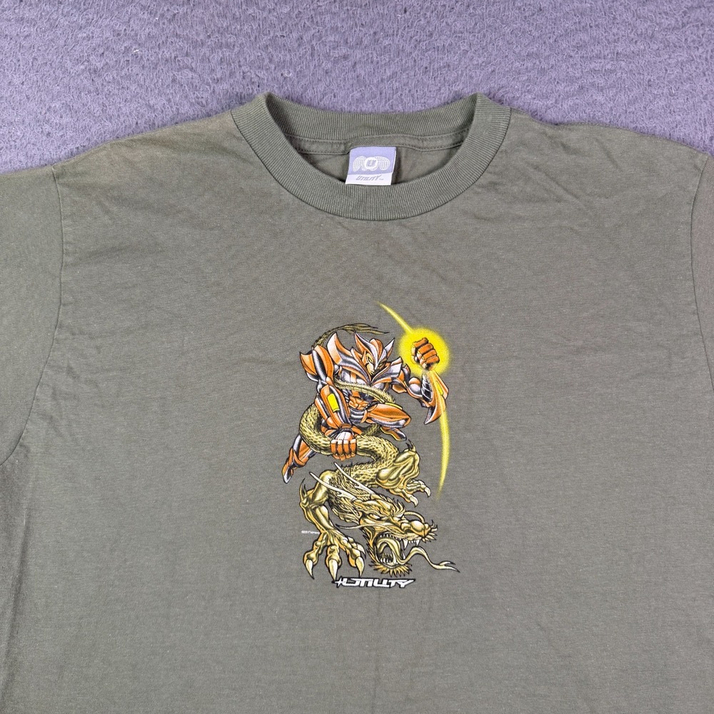 Vintage Utility Skate Dragon Shirt Youth XL Green 90s Y2K Graphic Skateboarding